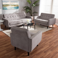 Baxton Studio R2017-Grey-3PC-Set Carina Mid-Century Modern Light Grey Fabric Upholstered 3-Piece Living Room Set